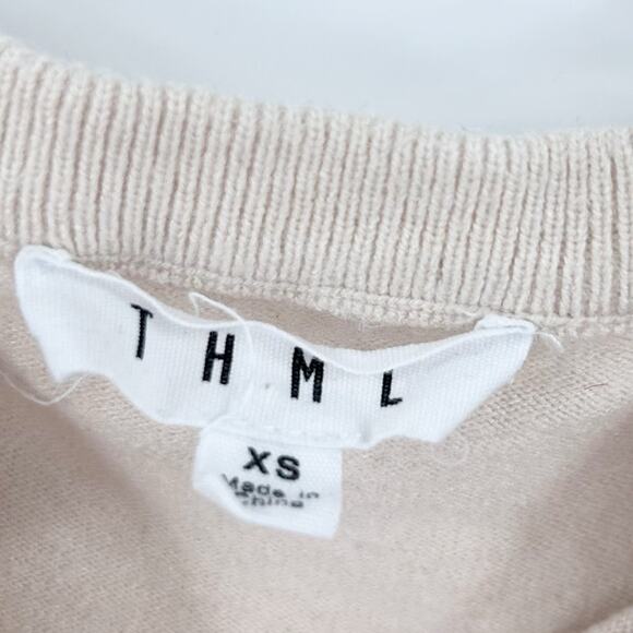 THML Lightning Bolt Flutter Sleeve Knit Sweater Top Beige Multicolor Womens XS - Picture 6 of 12